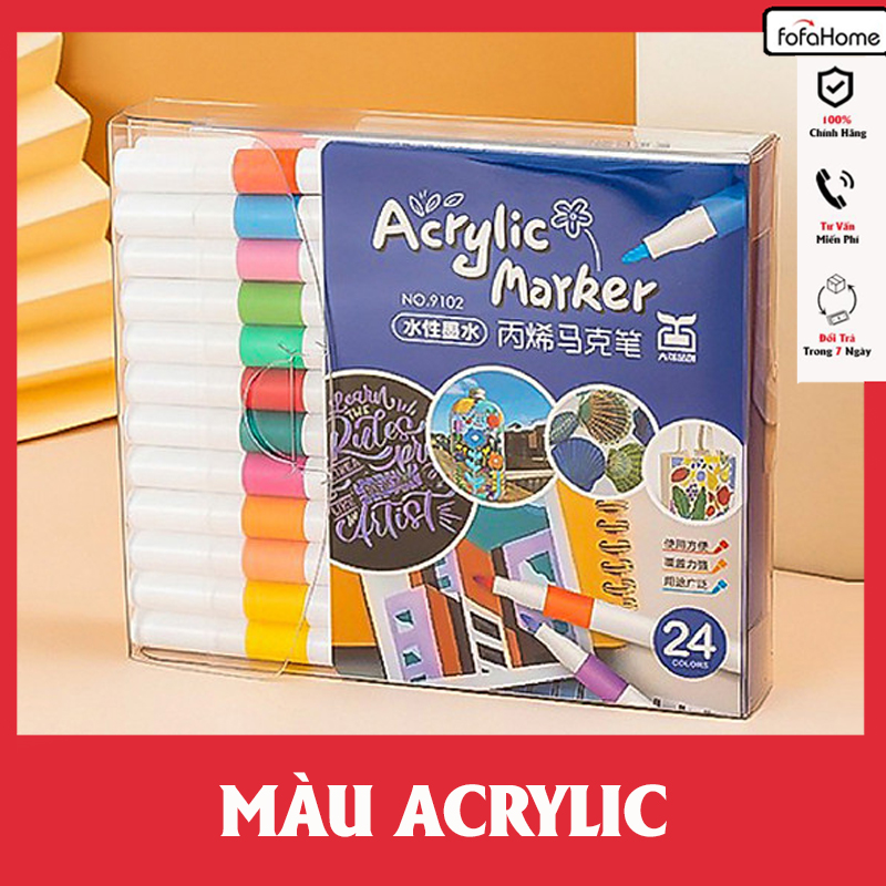 Bộ Bút Màu Acrylic Marker 12/24/36/48/60 Bút Cao Cấp Màu Sắc Tươi Sáng - Bút Lông Màu Dành Cho Mọi Lứa Tuổi Vẽ Được Trên Mọi Chất Liệu Bề Mặt