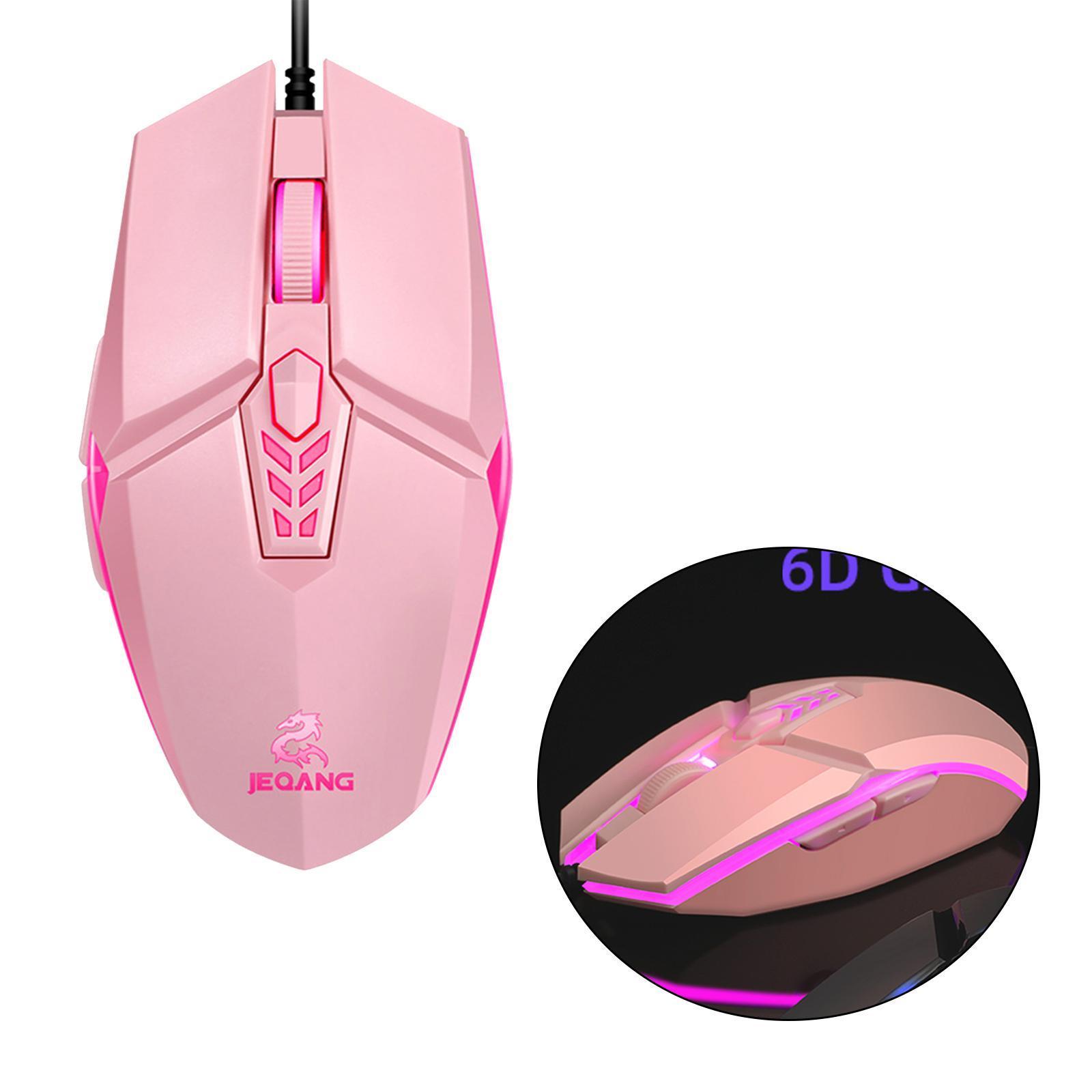 LED Backlit RGB Wired Gaming Mouse 3200 DPI Adjustable Mice Pink