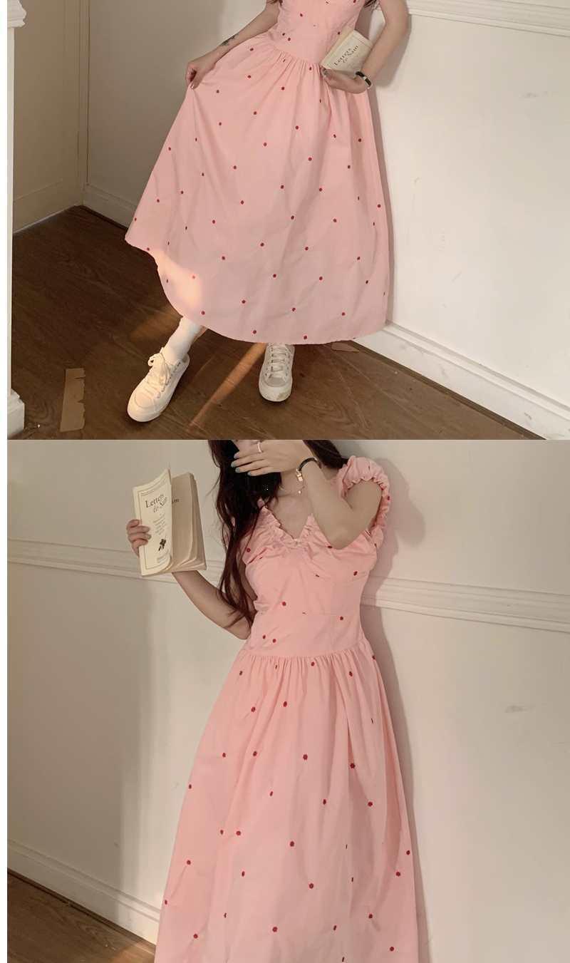 SHUANGYAN Váy ngắn tay nhẹ nhàng cho phụ nữ mùa hè 2023 ngọt ngào và cay thiết kế cảm giác V-neck nếp gấp thắt lưng váy dài