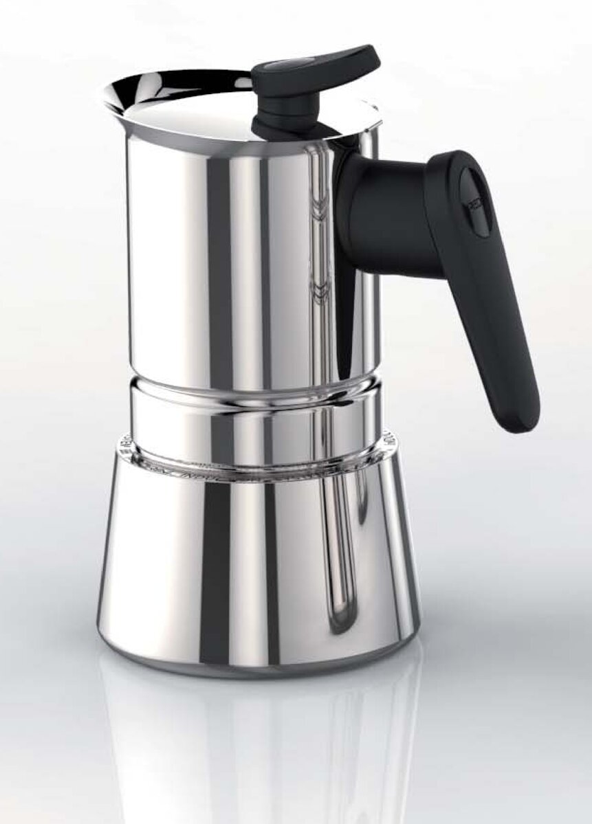 Ấm pha cà phê PEDRINI Steel Moka Induction - Stainless steel 18/10 - 4 cup/ 6 cup [Hàng Chính Hãng ] - Sử dụng được cho bếp từ