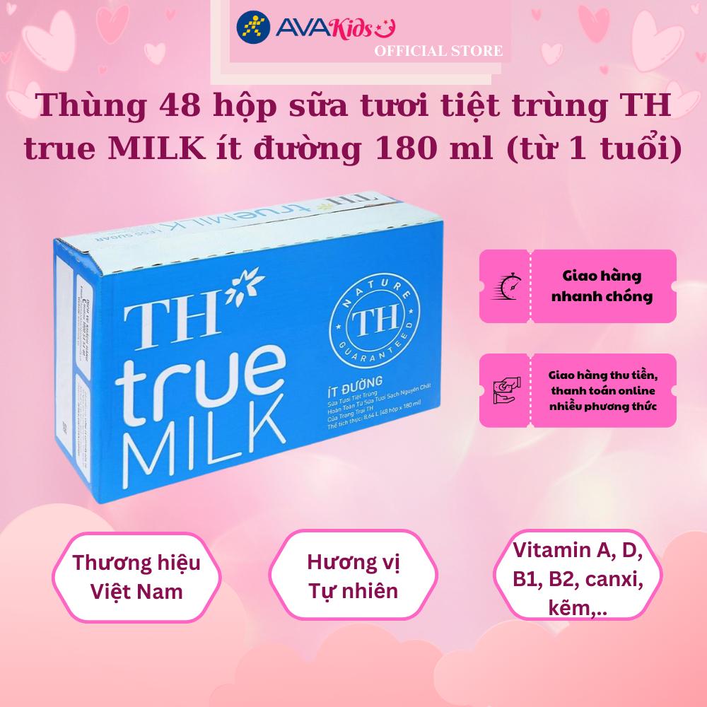 Thùng 48 hộp sữa tươi tiệt trùng TH true MILK ít đường 180 ml (từ 1 tuổi)