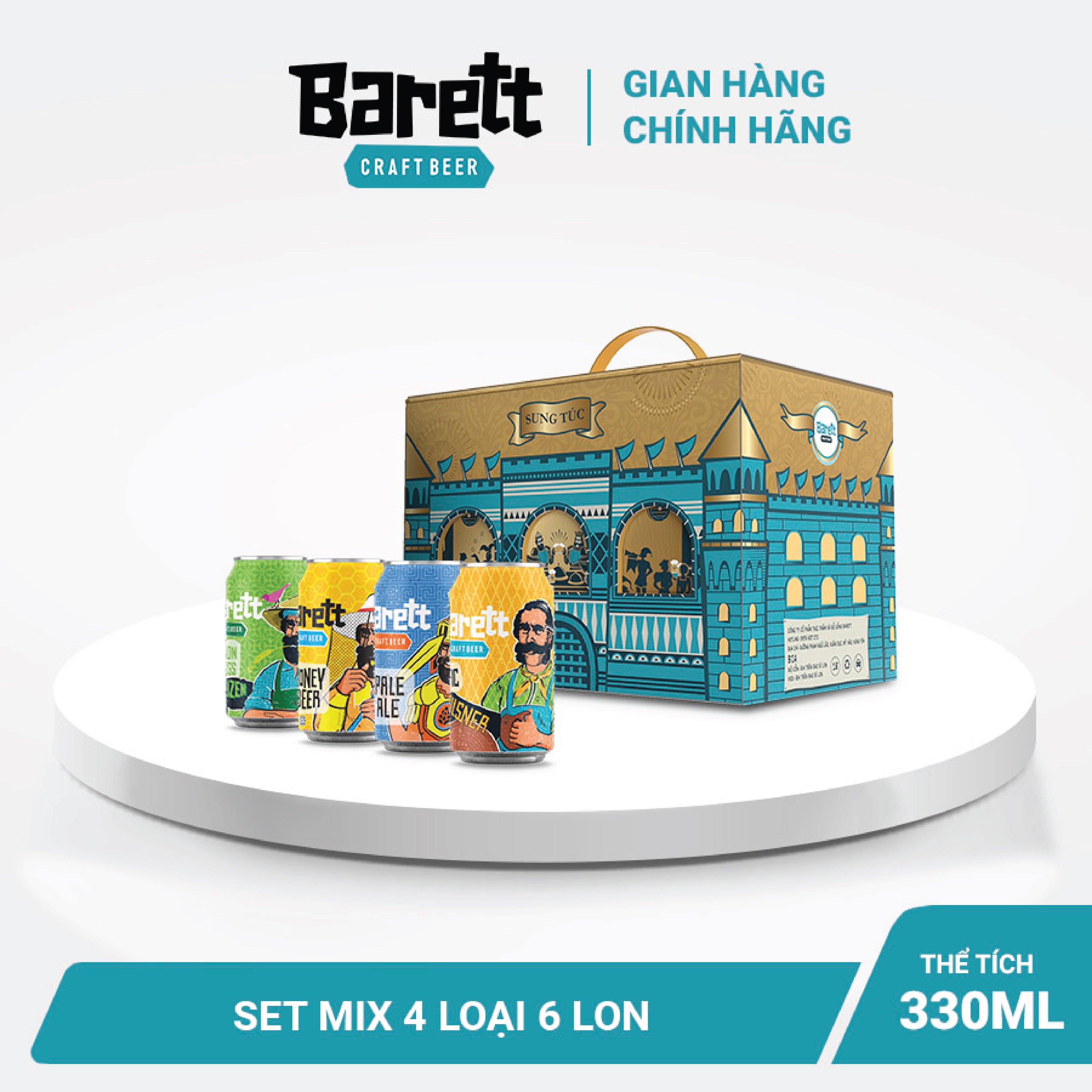 Bia Barett Mix 4 vị ( thùng 6 lon)