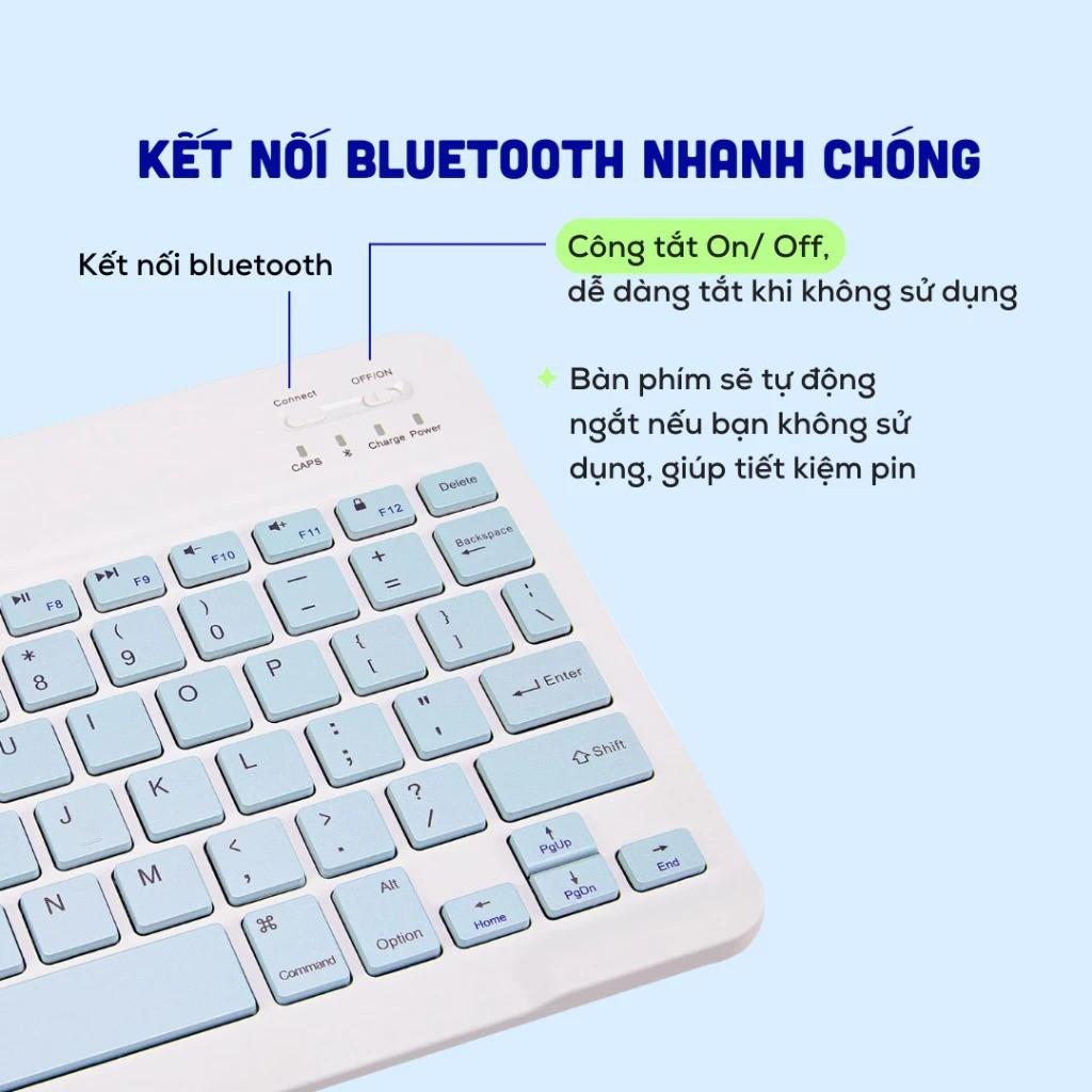Bàn phím không dây Bluetooth mini dùng được cho IOS Android Windows thiết kế nhỏ gọn, không gây tiếng ồn