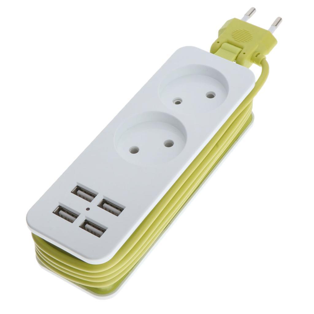 EU Plug Extension Socket Outlet Hub Travel Power Strip 6-Ports with 4 USB