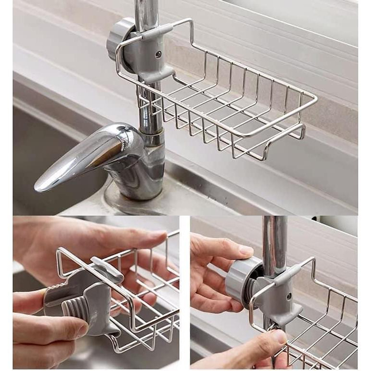 Giá inox để giẻ rửa bát, kệ gắn vòi rửa chén