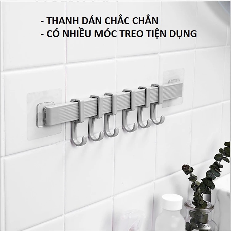 Combo 3 Thanh treo đồ dán tường,tủ quần áo, nhà bếp, có 6 móc chịu lực