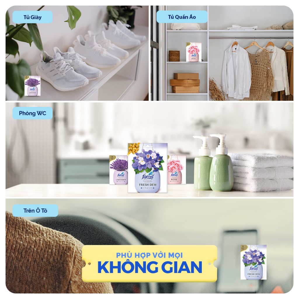 Túi thơm tủ quần áo khử mùi, chống ẩm mốc Farcent (Hương Ban Mai / Hoa Hồng / Hoa Oải Hương) 10g