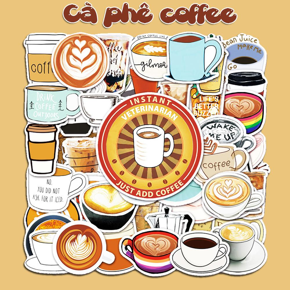 Sticker cà phê coffee Sẵn Hình Dán Trang Trí Mũ Bảo Hiểm Laptop Điện Thoại Ván Trượt Sổ tay Notebook