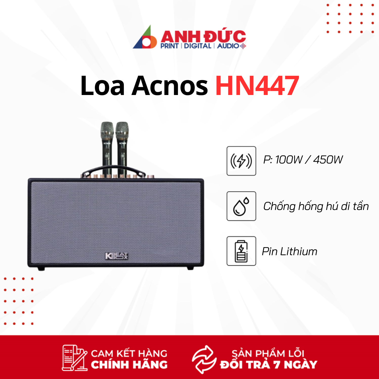Loa Karaoke Acnos HN447 - Kèm Cặp Micro Không Dây - Hàng Chính Hãng