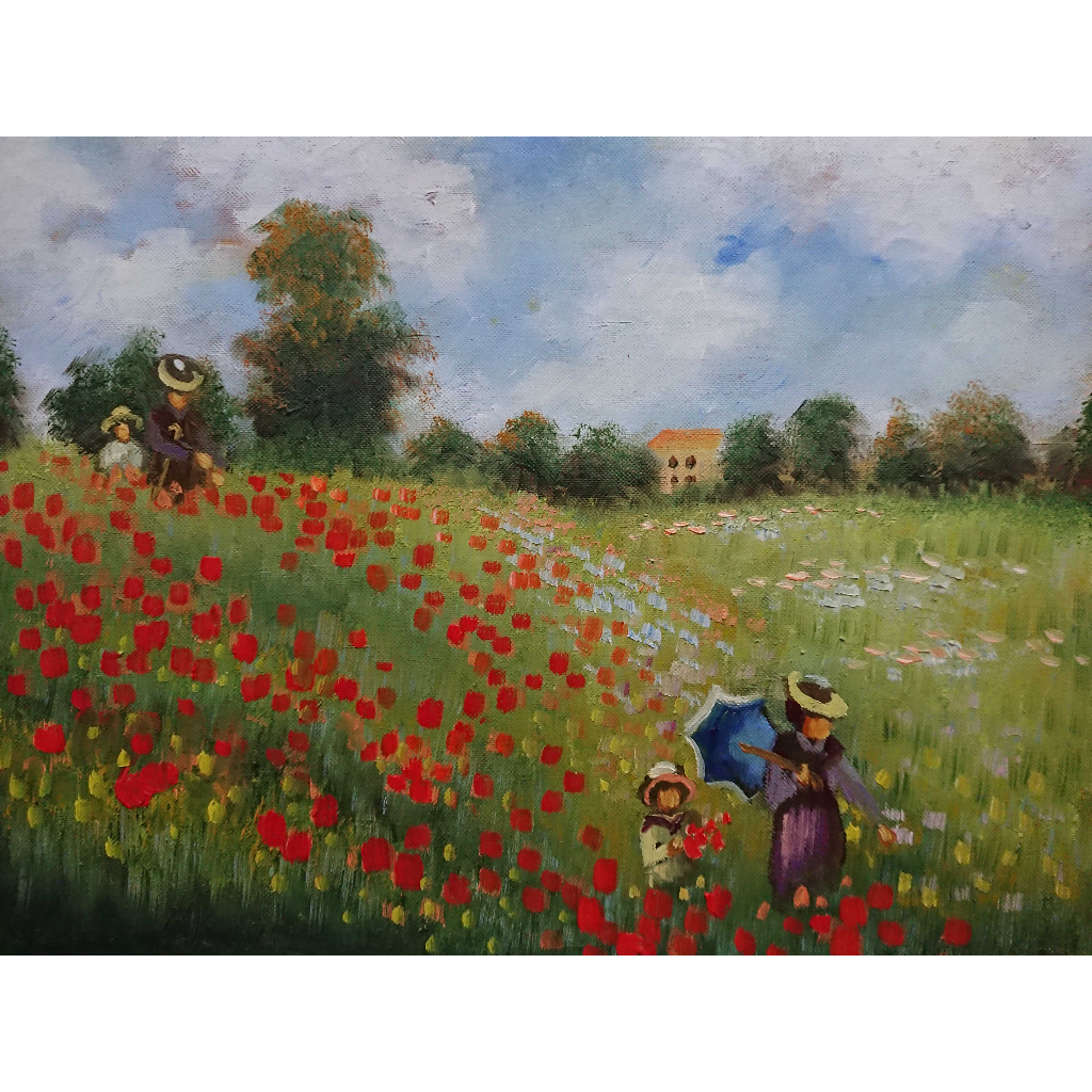 Đồi Hoa Anh Túc (Monet) - Tranh Sơn Dầu Vẽ Tay 30x40cm