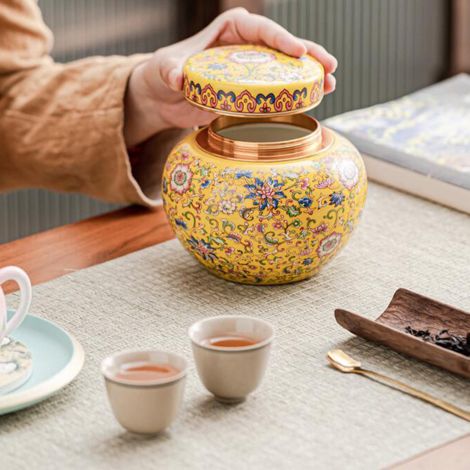 Tea Canister Floral Temple Jar with Lid Multipurpose Artwork Storage Container Desk Jar Vase Ceramic Ginger Jar for Dining Room Office Decor
