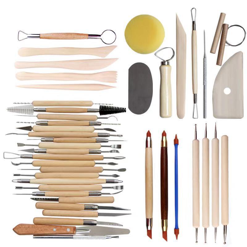 42 chiếc Dụng cụ làm gốm Mô hình Đục điêu khắc bằng đất sét, Bộ dụng cụ làm gốm có túi đựng cho Gốm sứ, Nghệ thuật chạm nổi, Nghề mộc, Nghệ sĩ DIY