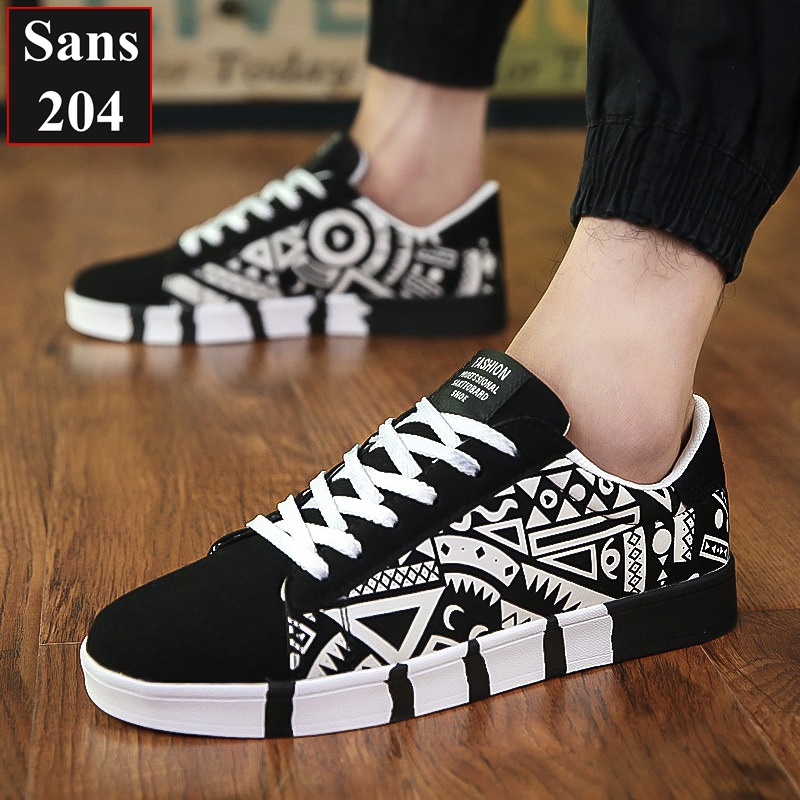 Giày sneaker nam thể thao Sans204 màu đen xanh họa tiết