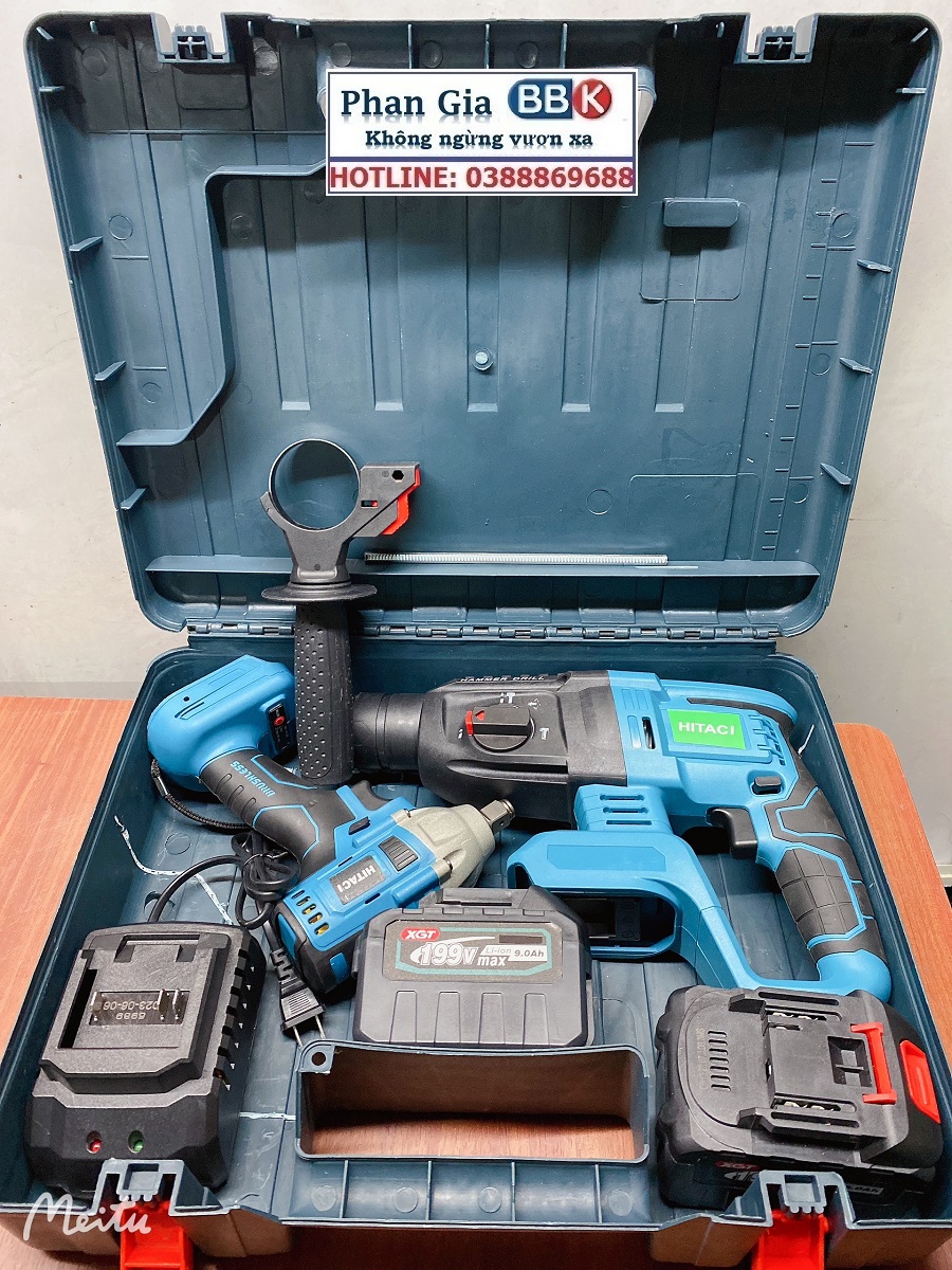 Bộ Combo 2 Trong 1 Gồm Máy Khoan Đục Bê Tông Và Bulong Dùng Pin 199V 2 Pin 15 Cell - Máy Khoan Siêu Khỏe