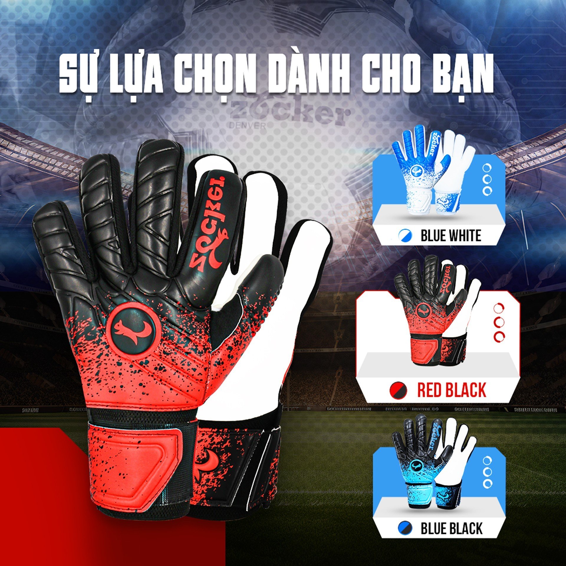 Găng Tay Thủ Môn Zocker Gloves Spencer - Bắt Dính Bóng, Thoáng Khí, Không Xương Linh Hoạt, Tặng Kèm Tất hoặc Túi Chính Hãng