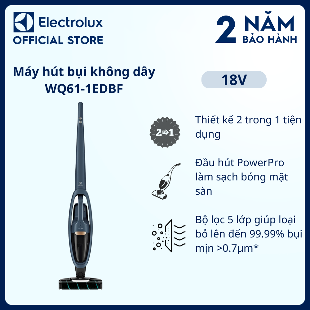 Hình ảnh Máy hút bụi không dây Electrolux 18V Well Q6 - WQ61-1EDBF - Thiết kế 2 trong 1 tiện dụng,loại bỏ lên đến 99.99% bụi mịn [Hàng chính hãng]