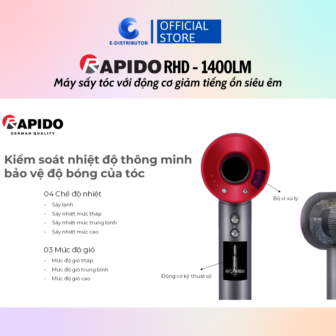 Máy sấy tóc Rapido RHD – 1400LM - Hàng chính hãng - Bảo Hành 12 Tháng