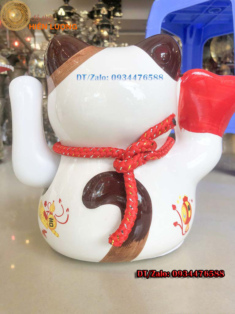 Mèo Thần Tài May Mắn NeKo Vẫy Tay Chiêu Tài Cao 20cm Bằng Gốm Sứ Tráng Men Cao Cấp