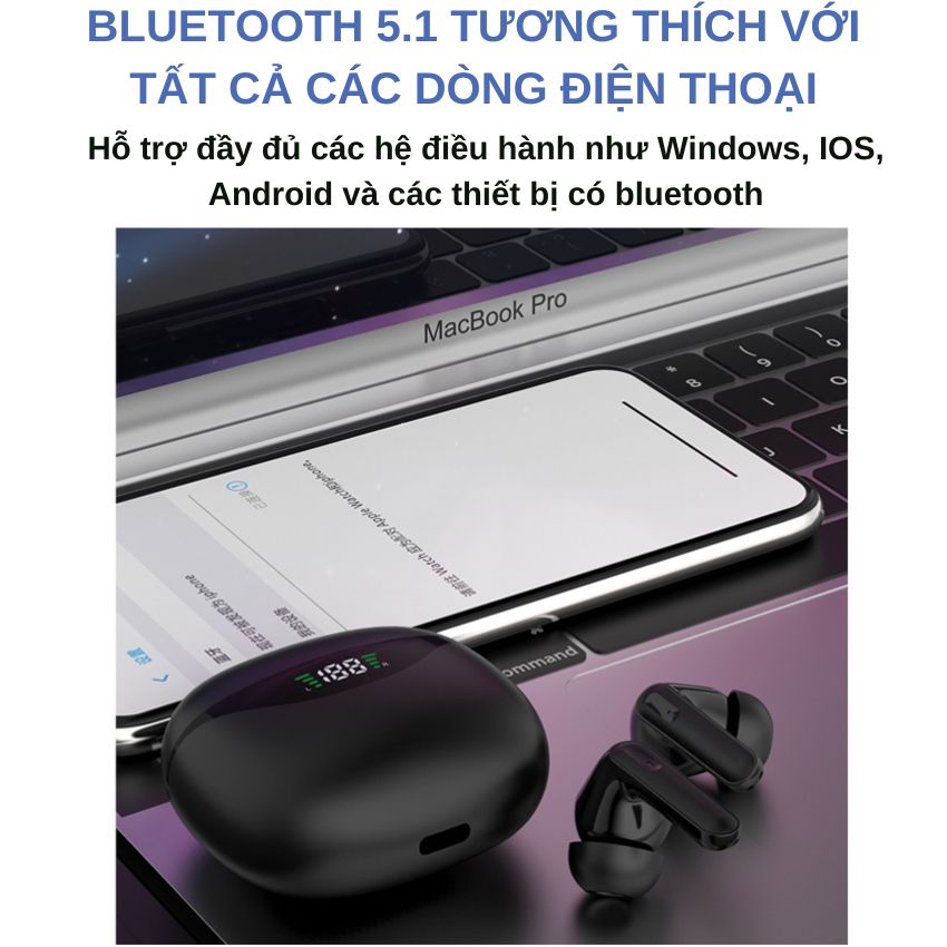 Tai nghe bluetooth không dây CS121 TWS bass mạnh âm thanh nổi có mic đàm thoại màn hình kỹ thuật số cho điện thoại, laptop