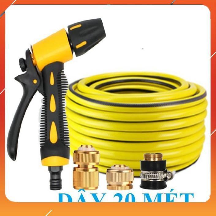 Vòi Xịt️Evoucher Bộ dây vòi xịt nước rửa xe, tưới cây , tăng áp 3 lần, loại 20m 206319 đầu đồng, cút đồng