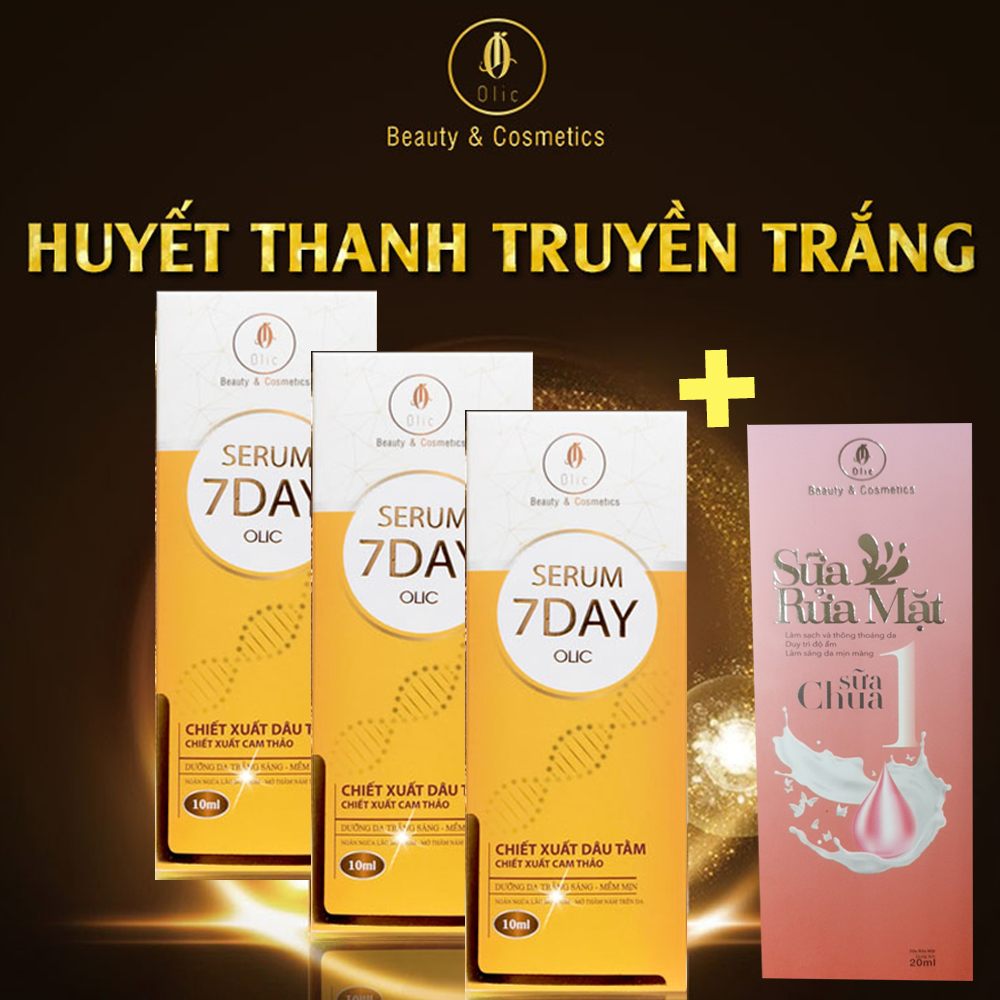 COMBO 3 lọ Huyết Thanh Trắng Da 7 Day - OLIC (Serum 7 DAY - OLIC) giúp TRẮNG DA, NÂNG CƠ, TRẺ HÓA DA, trẻ ra từ 5~10 tuổi. (Tặng 1 sữa rữa mặt sữa chua cao cấp giúp sạch da, sáng da)