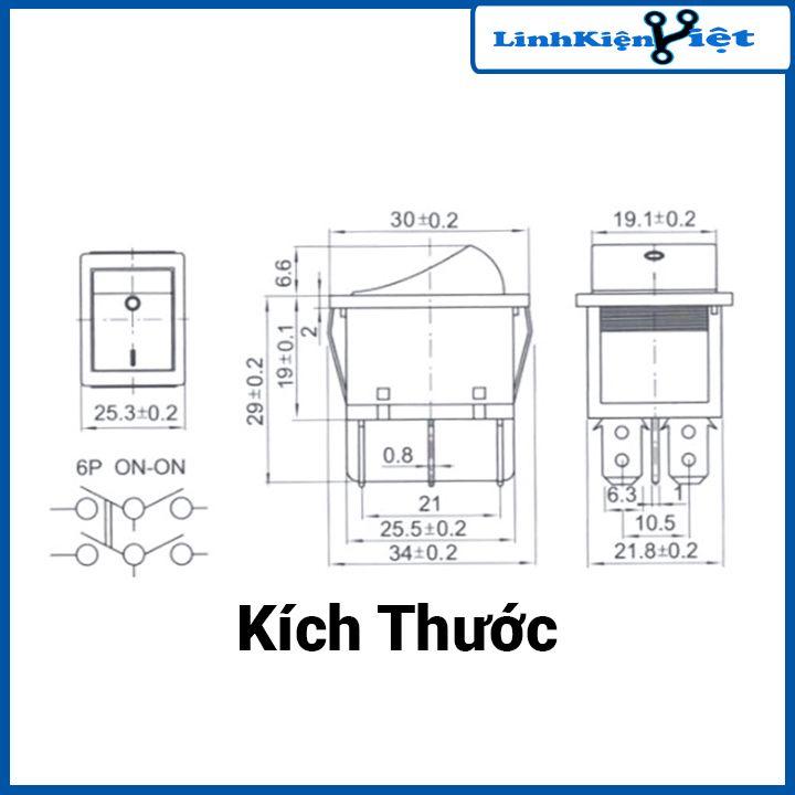 Công tắc bập bênh KCD4 6 chân 3 chế độ có đèn