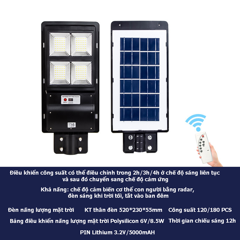 Đèn LED Năng Lượng Mặt Trời - Cảm Biến Chuyển Động Thông Minh - Ánh Sáng Trắng - Tiêu Chuẩn IP65 Chống Thấm Nước - 3 Mức Công Suất - Hàng Cao Cấp Có Điều Khiển Từ Xa