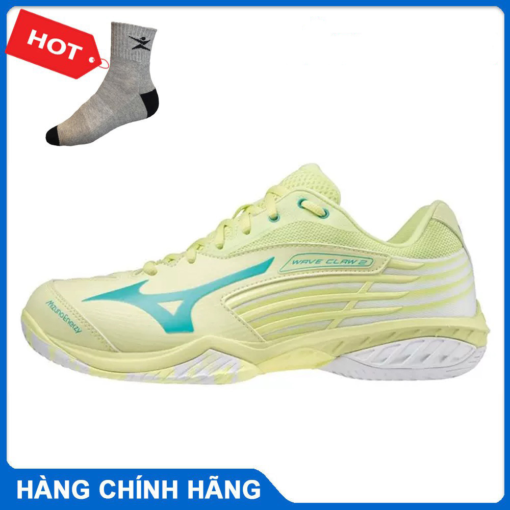 Giày cầu lông MIZUNO WAVE CLAW 71GA211034 cho cả nam và nữ mẫu mới màu vàng-tặng tất thể thao bendu