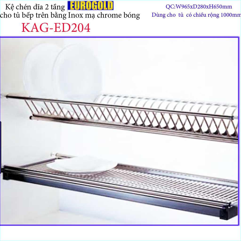 Kệ chén dĩa âm tủ KAG-ED204 - 96.5cm, Kệ chén bát 2 tầng chữ V có khay hứng nước Inox sáng bóng tiện dụng thiết kế đẹp