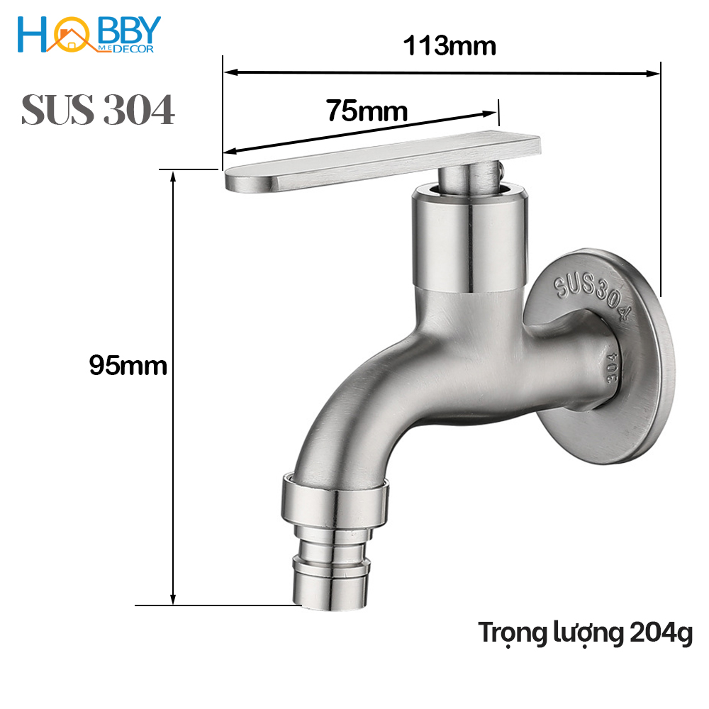 Vòi xả nước cấp nước máy giặt, xả rửa sàn Inox 304 HOBBY VIN2 - 2 mẫu tùy chọn - không rỉ sét