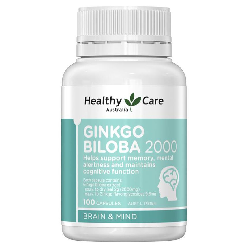 Viên bổ não tăng tuần hoàn máu não, trí nhớ cho bé từ 12 tuổi và người già Healthy Care Ginkgo Biloba 2000mg