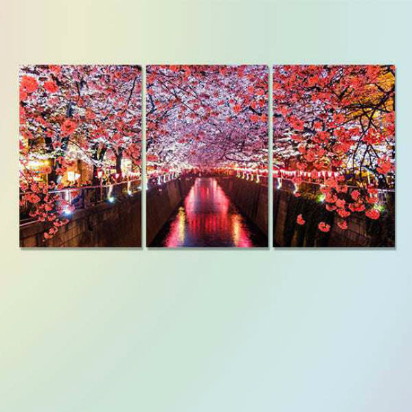Bộ 3 Tranh Canvas Không Viền Treo Tường Hoa Đào "Mùa Xuân Nhật Bản" W537