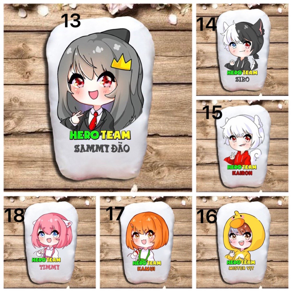 Gấu hero team 2 mặt ảnh 22x50cm / gối ngủ hero team simmy,siro,sammy, timmy, phong cận