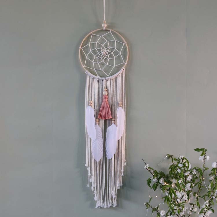 Dreamcatcher trang trí khung tròn lưới nhện tặng kèm móc dán tường