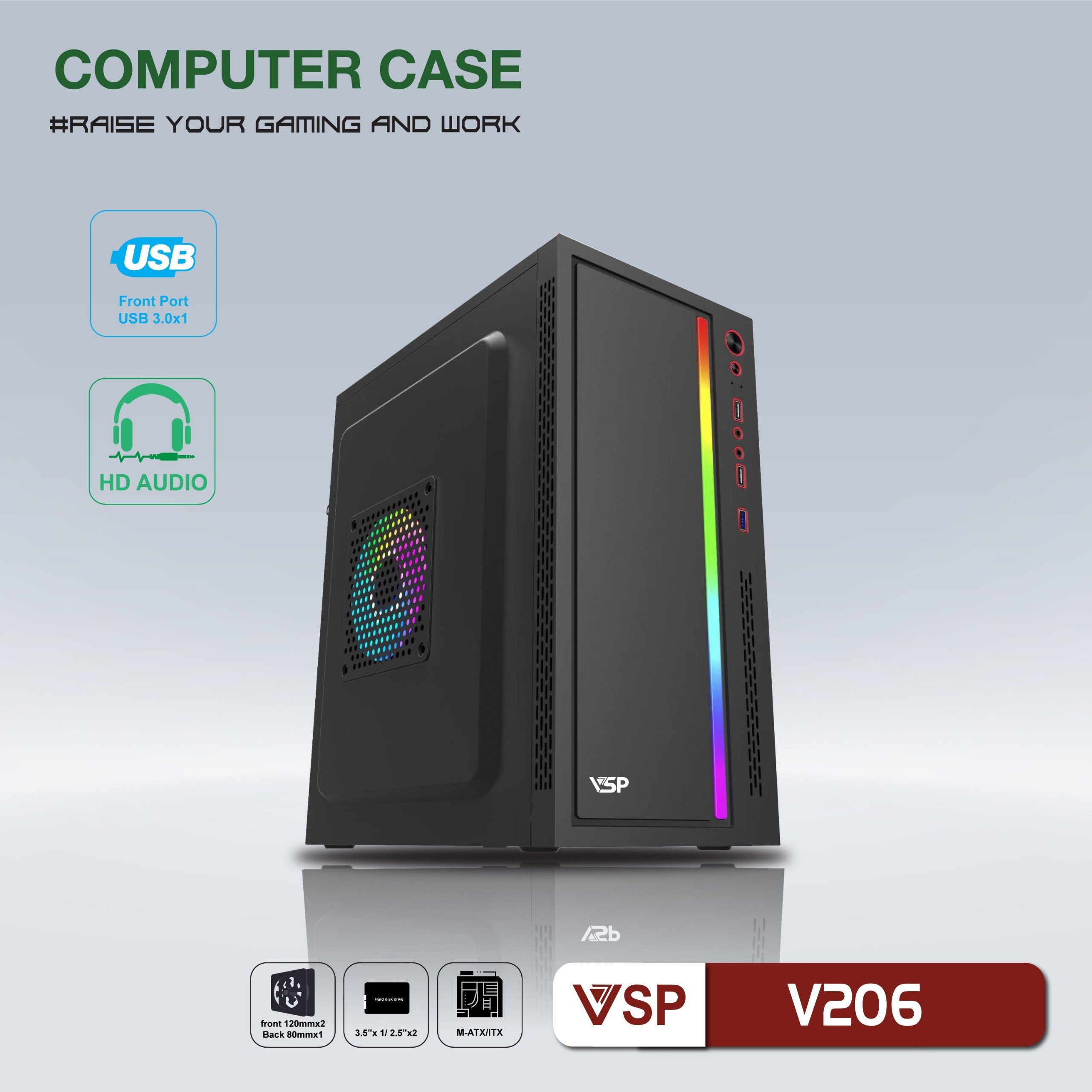 VỎ NGUỒN MÁY TÍNH CASE MÁY TÍNH VSP V206 - LED RGB - JL- HÀNG CHÍNH HÃNG