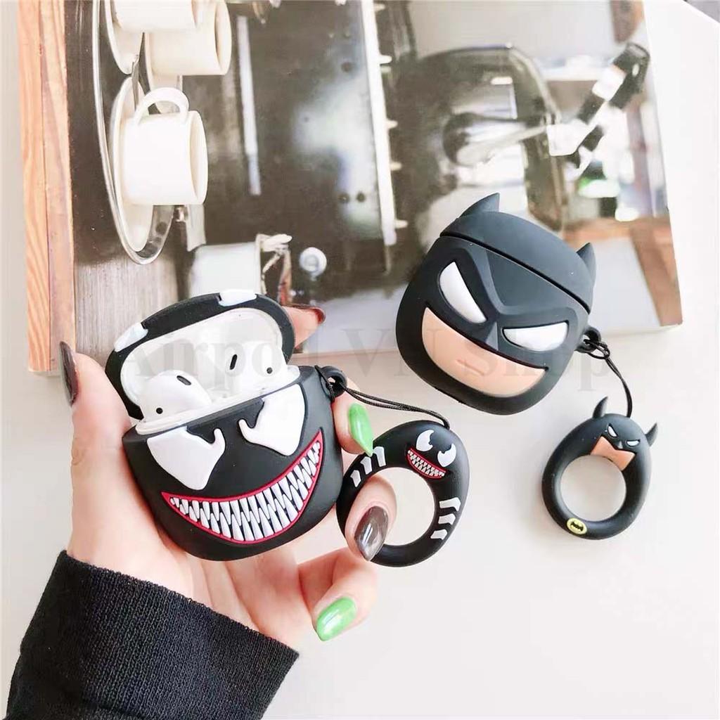 Vỏ bao case airpod 1 và 2, tai nghe bluetooth i11,i12, i9s... Batman và Venom kute silicon cao cấp