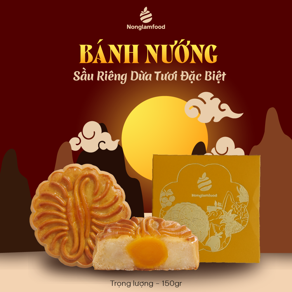 Bánh trung thu ăn kiêng, ít ngọt Sầu Riêng Dừa Tươi Đặc Biệt (1 trứng muối) Nonglamfood 150g | Quà tặng healthy ý nghĩa