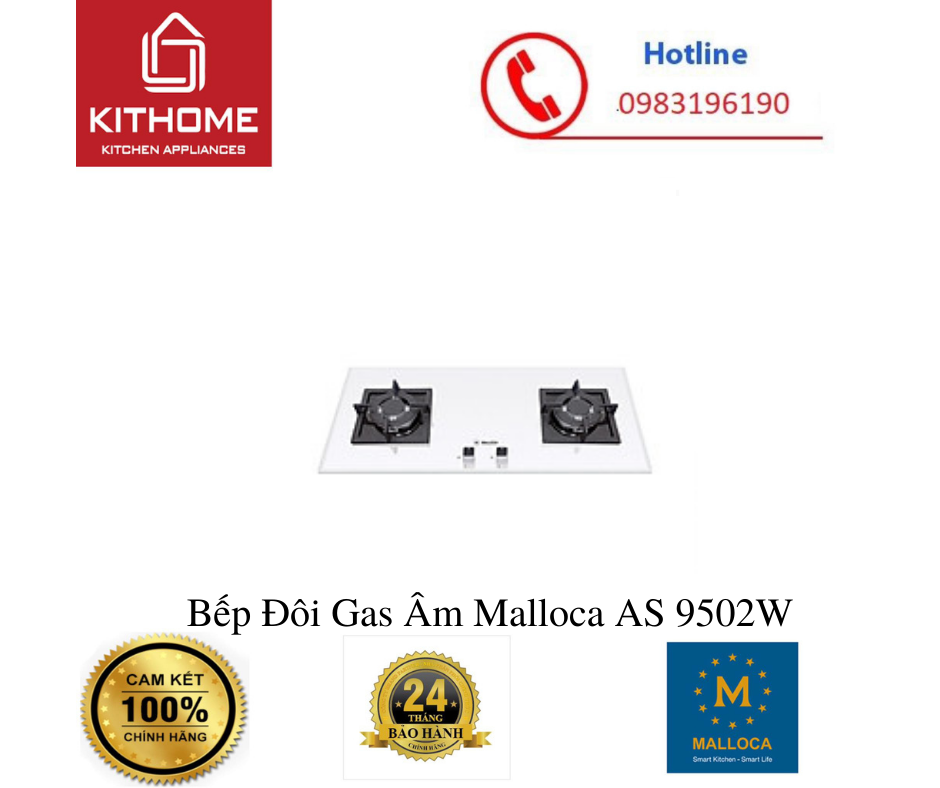 Bếp Đôi Gas Âm Malloca AS 9502W - Hàng Chính Hãng
