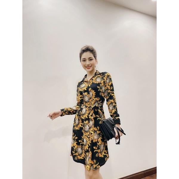 Đầm suông cổ đức hoạ tiết hoa hướng dương
