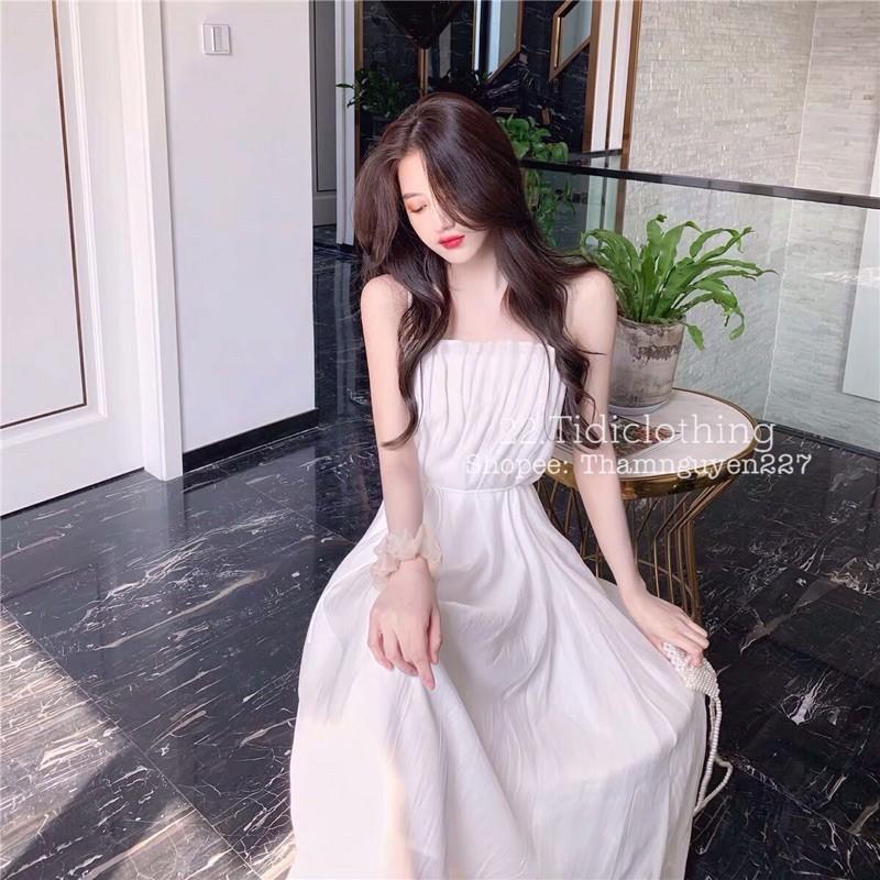 Đầm hai dây Ulzzang, đầm maxi cột eo chất đẹp _ ảnh thật cận chất