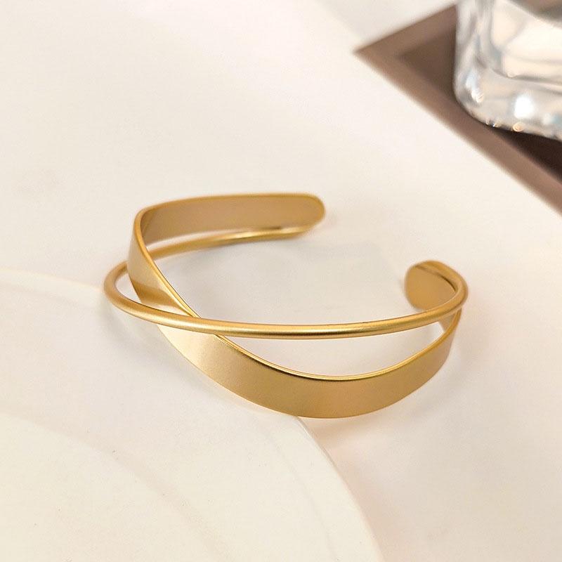 XiaoboACC 18K Gold Plated INS Metal Cross Double Layer Open Bracelet