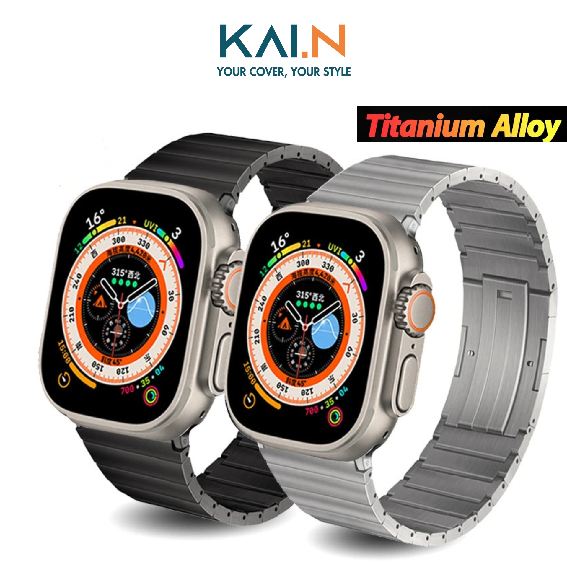 Dây Đeo Thay Thế Titanium Dành Cho Apple Watch Ultra / Apple Watch Series 1-8/SE/SE 2022, Kai.N Ultra Titanium Metal - Hàng Chính Hãng