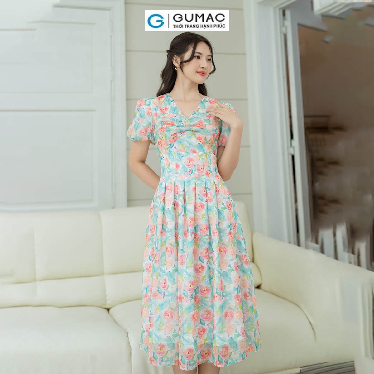 Đầm A chiết ly eo GUMAC DD08059