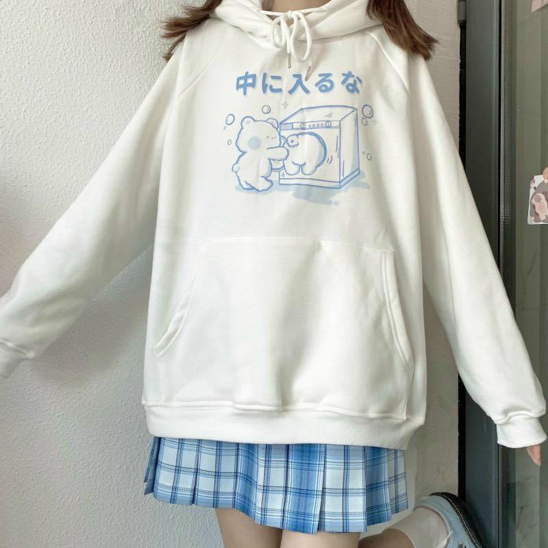 Áo Hoodie Unisex Cặp Nam Nữ Chữ Nhật Hình Gấu Siêu Cute - - Áo Khoác Nỉ Chống Nắng Thu Đông