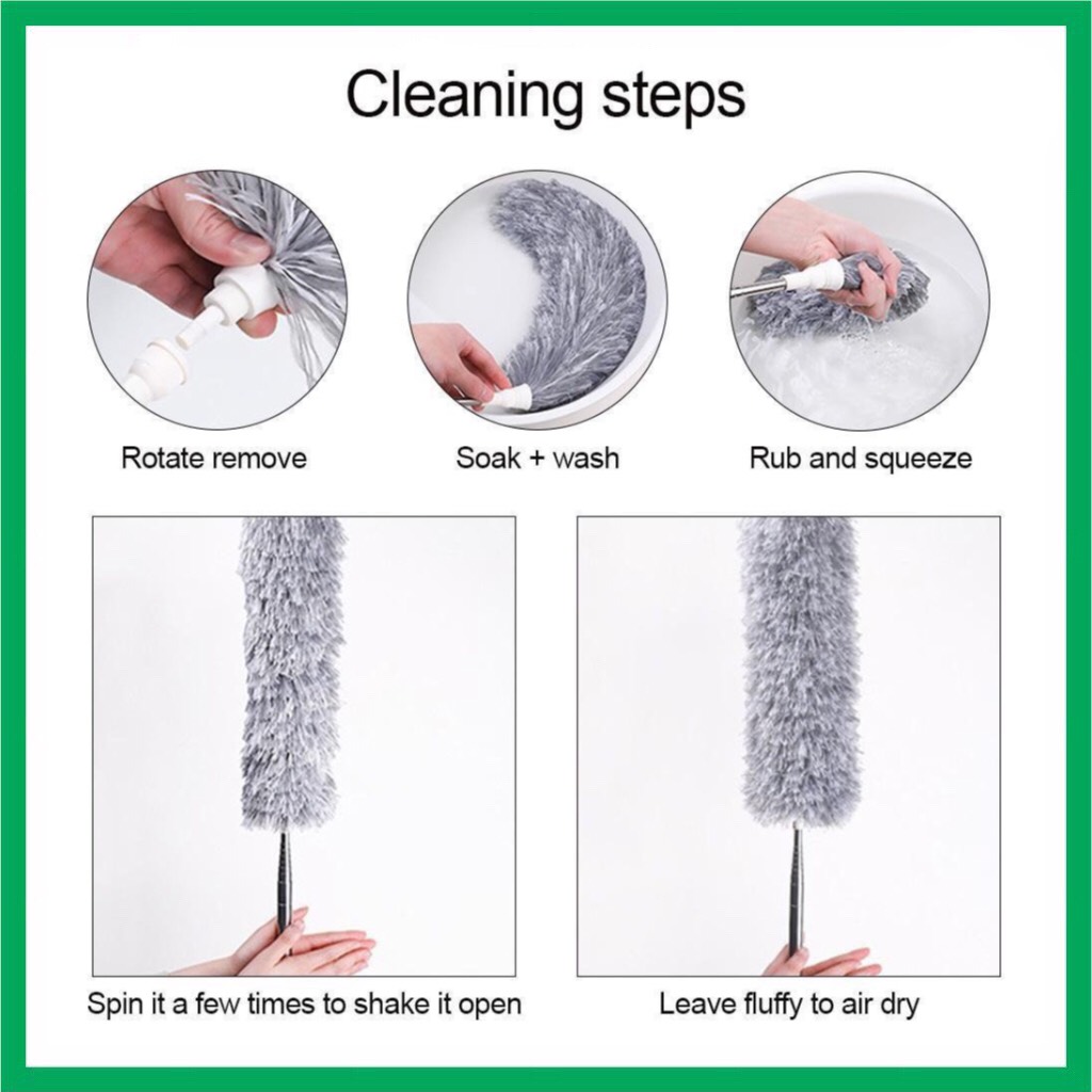 Chổi quét trần bằng sợi vải siêu nhỏ, cán dài inox cao cấp