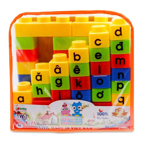 Bộ Đồ Chơi Giáo Dục - Xếp Hình Thần Đồng Nhà Văn Nhí 50 Chi Tiết Lắp Ghép Chữ Cái Tiếng Việt Bằng Nhựa An Toàn Cho Bé