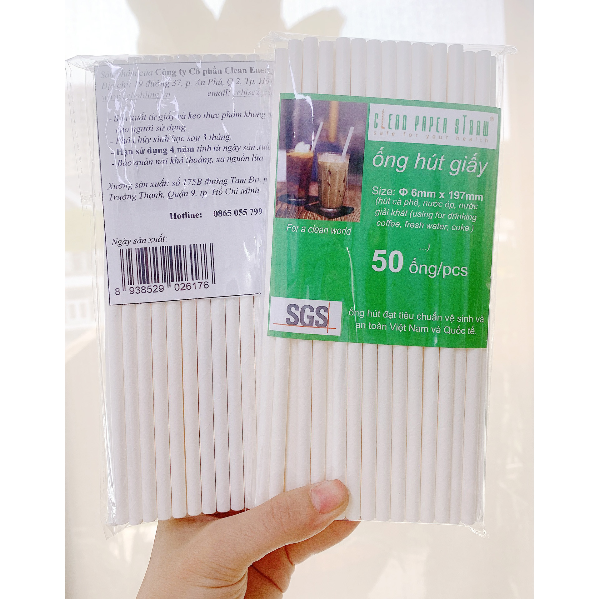 5 túi ( 50 ống/ túi) hút giấy cao cấp -  Clean Paper Straw  6mm x 197mm dùng cho cà phê, nước ép....