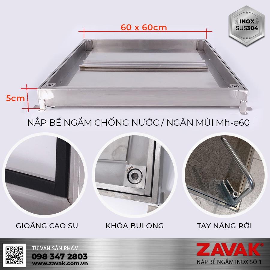 Nắp bể ngầm inox, chống nước ngăn mùi . Lát gạch âm sàn kt 60x60cm. Inox304 chống gỉ