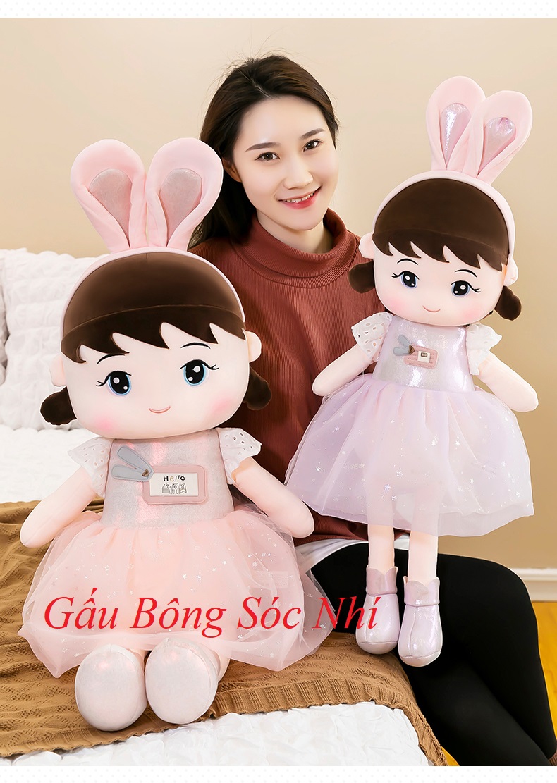 Gấu Bông Búp Bê Tai Thỏ Hàng Cao Cấp Quà Tặng Dễ Thương Cho Bé