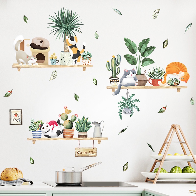 Sticker Giấy Dán Tường Decal Dán tường Tranh Dán Tường Trang Trí Tường Mẫu Kệ Hoa Lá Cây Cảnh ZH96